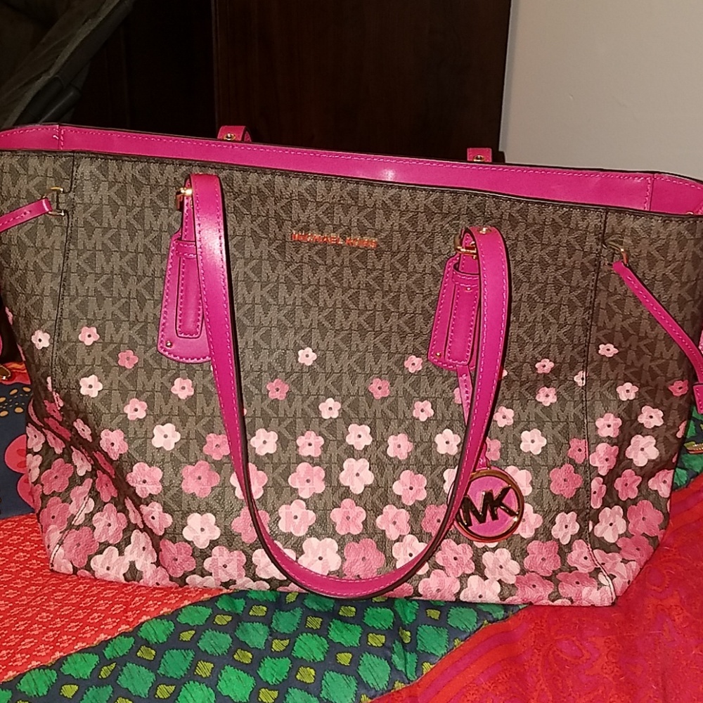 Michael Kors Floral Pink and Brown Purse